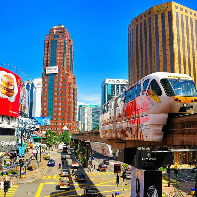 An image of the monorail in doentown Kuala Lumpur Malaysia