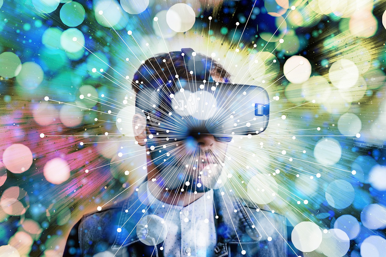 An image of a man using virtual reality glasses