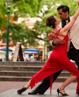 An image of tango dancers in the streets of Buenos Aires, Argentina