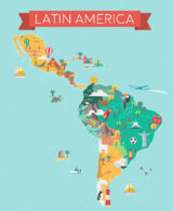 An image of a cartoon map of Latin America