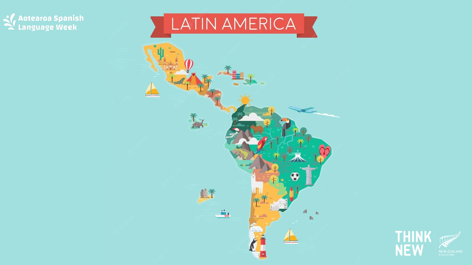 An image of a cartoon map of Latin America