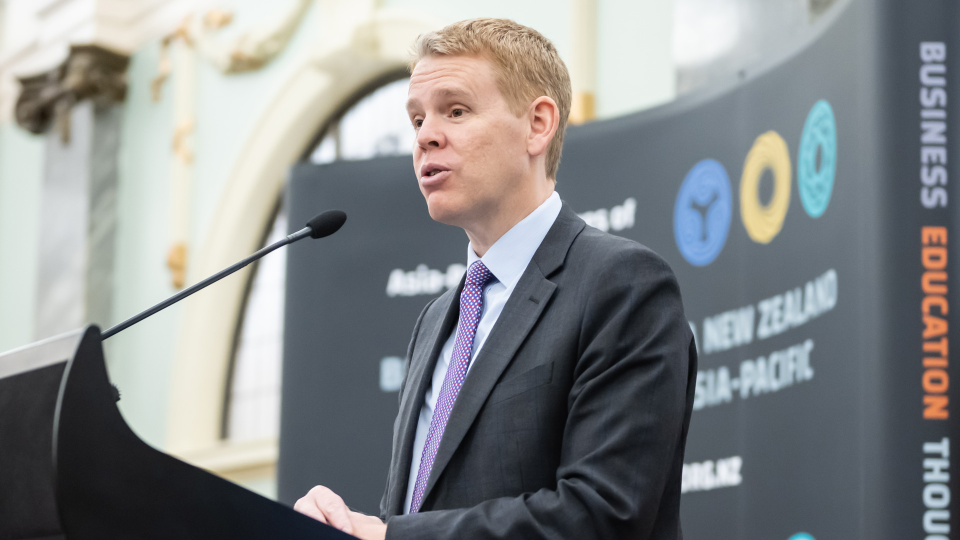 An image of Chris Hipkins speaking at the 50 Years of NZ Chile Embassies event at Parliament
