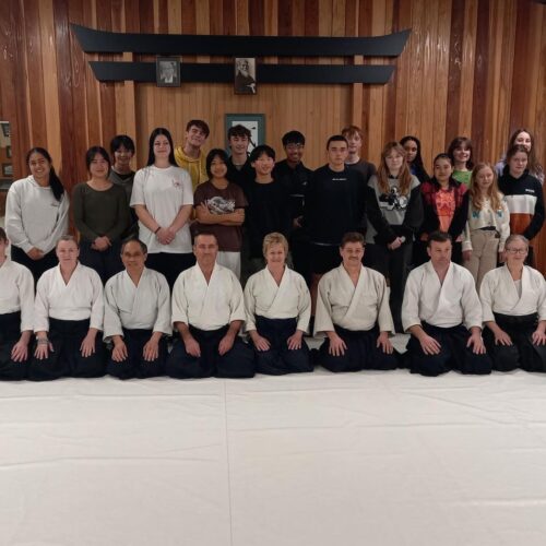 An image of Aikido professionals at the dojo in Christchurch with the 2023 North Asia Study Tour participants