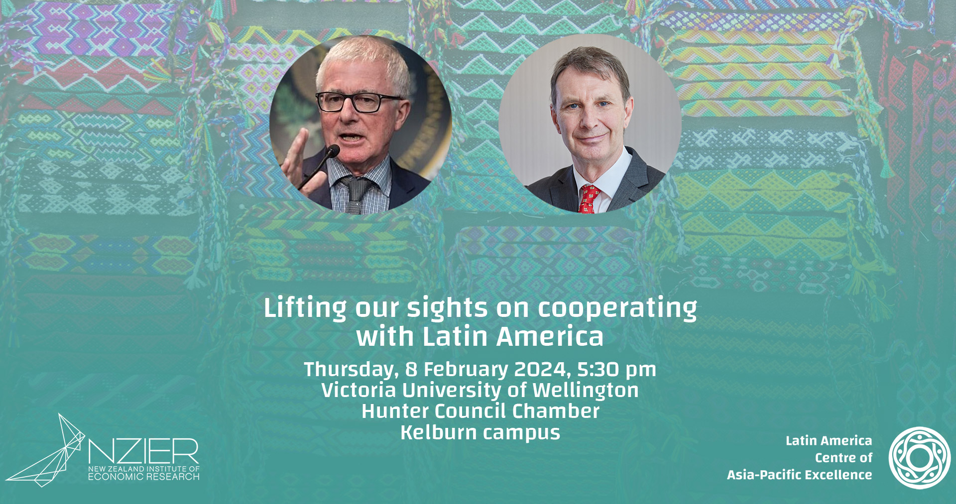 An image promoting the likemindedness research launch featuring speakers Tim Groser and Chris Nixon